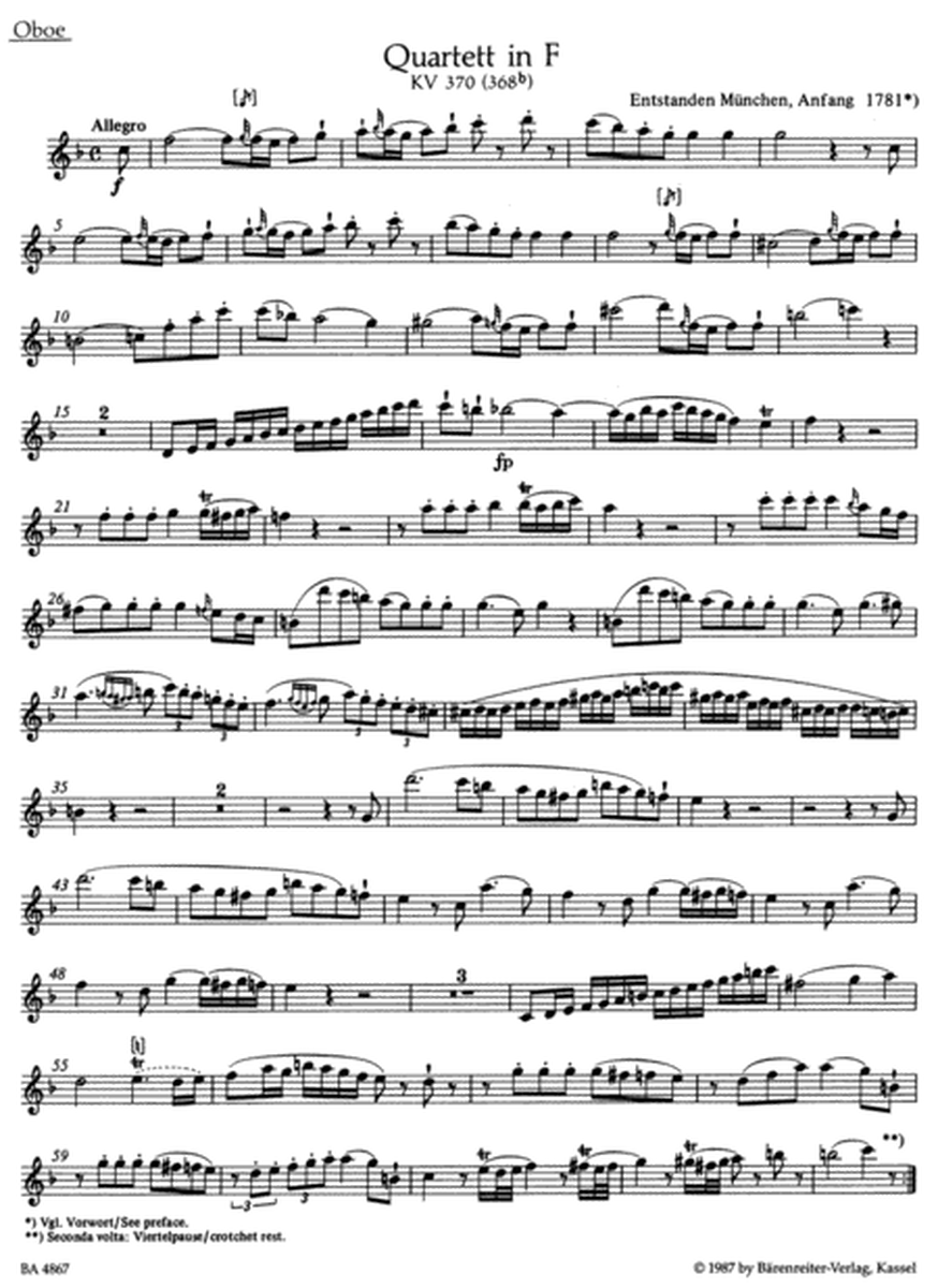 Oboe Quartet In F Major, K. 370