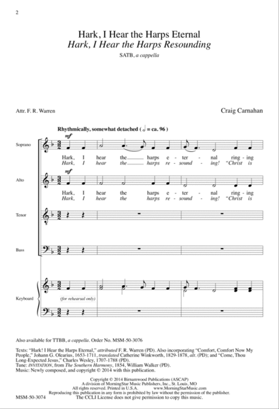 Hark! I Hear the Harps Eternal / Hark, I Hear the Harps Resounding 4-Part scores gallery preview page 2