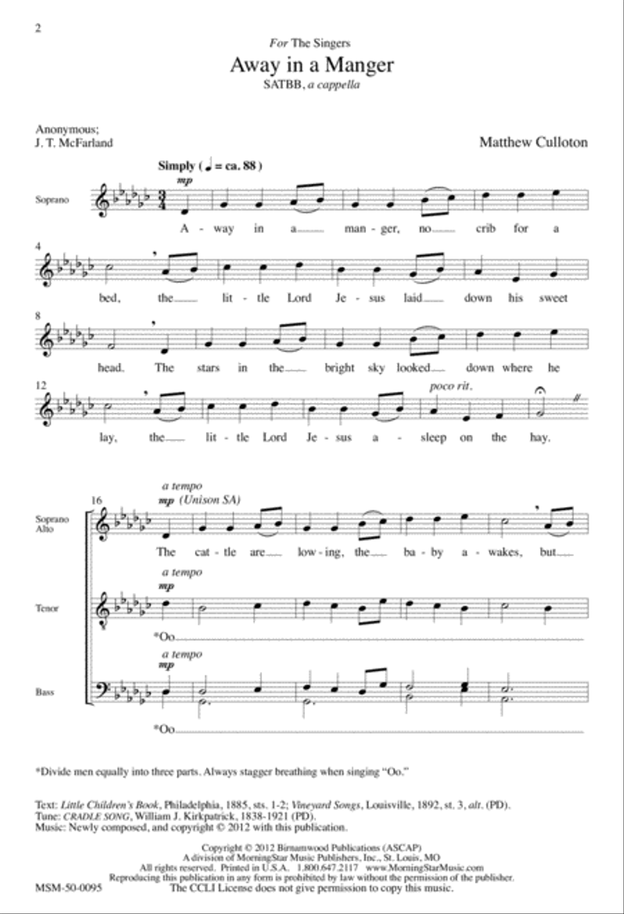 Away In A Manger A Cappella scores gallery preview page 1