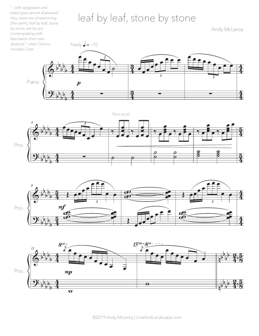 leaf by leaf, stone by stone (from Invisible Cities) Piano Solo scores gallery preview page 1