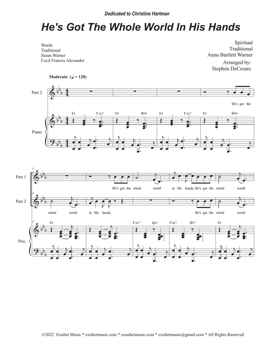 He's Got The Whole World In His Hands (2-part choir) - Easy Choir Version) 2-Part scores gallery preview page 1