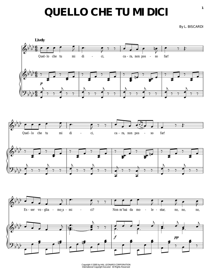 Quello che tu mi dici Piano, Vocal, Guitar scores gallery preview page 1