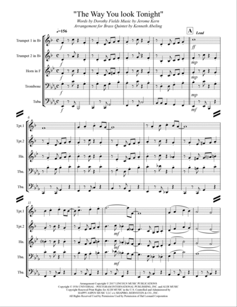 The Way You Look Tonight Brass Ensemble scores gallery preview page 2