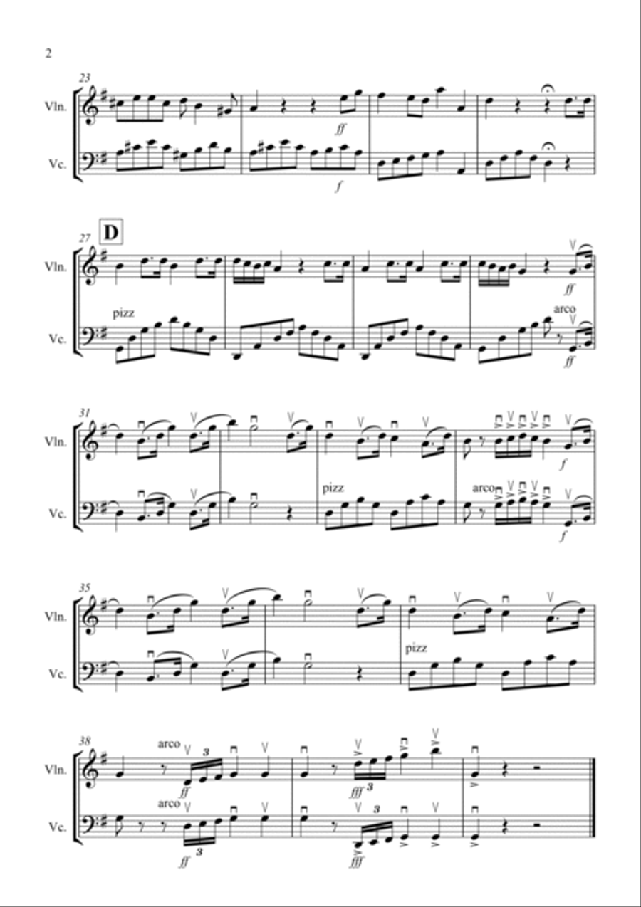 Non Più Andrai for Violin and Cello Duet String Duet scores gallery preview page 2