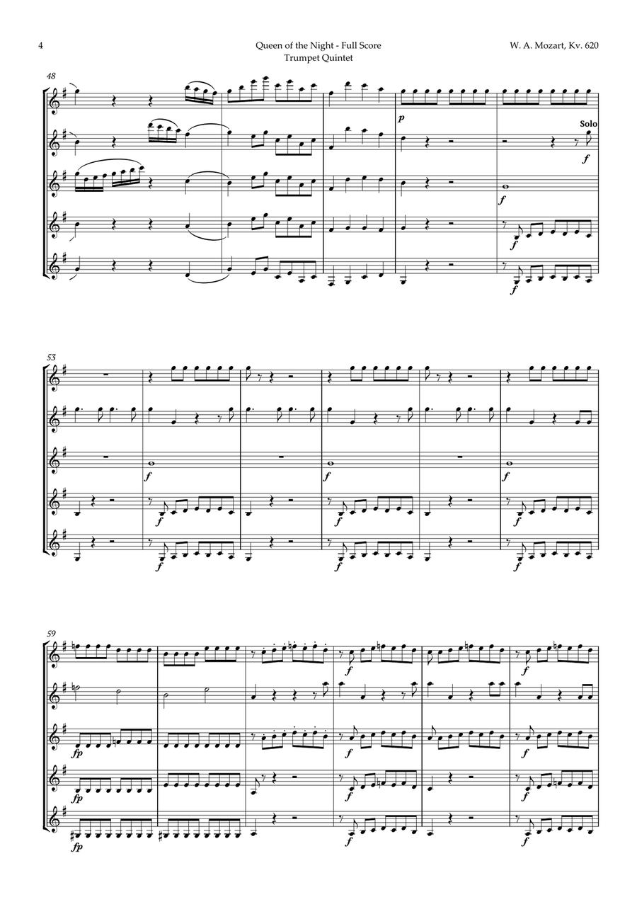 Queen of the Night Aria by Mozart for Trumpet Quintet Brass Quintet scores gallery preview page 4