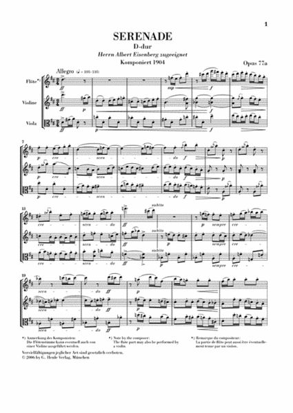 Serenades for Flute, Violin, and Viola Op. 77a and Op. 141a