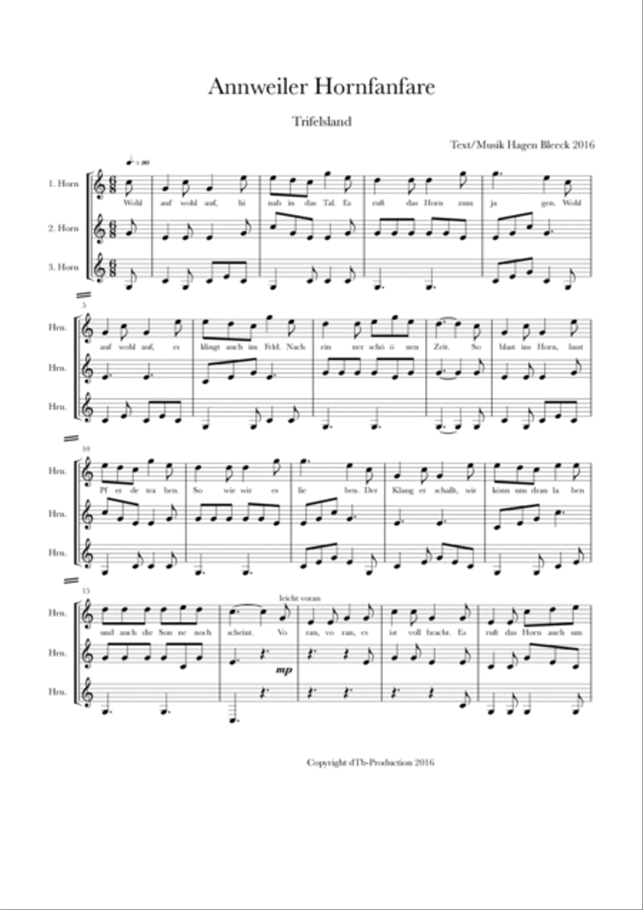 Annweiler Hornfanfare (Trifelsland) - Score Only Brass Trio scores gallery preview page 2