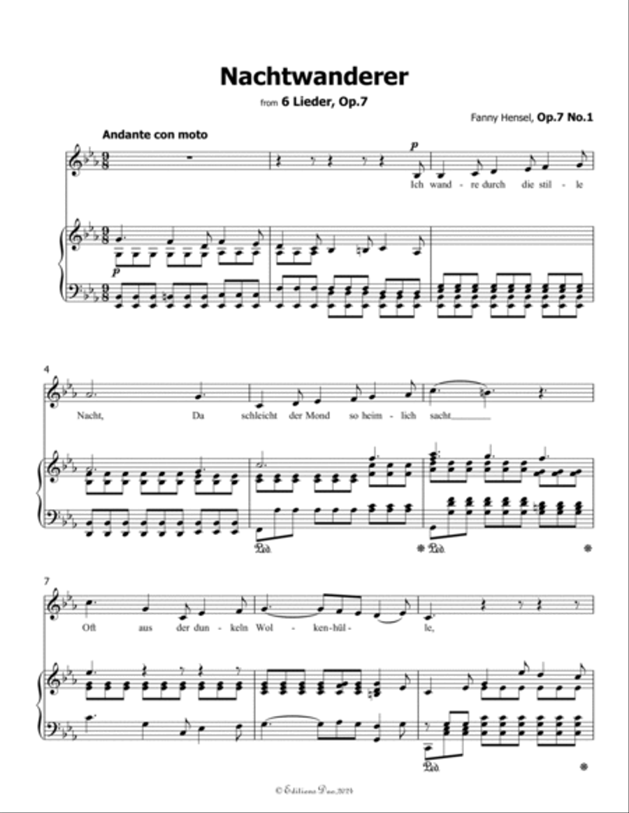 Nachtwanderer, by Fanny Hensel, in E flat Major Voice scores gallery preview page 3