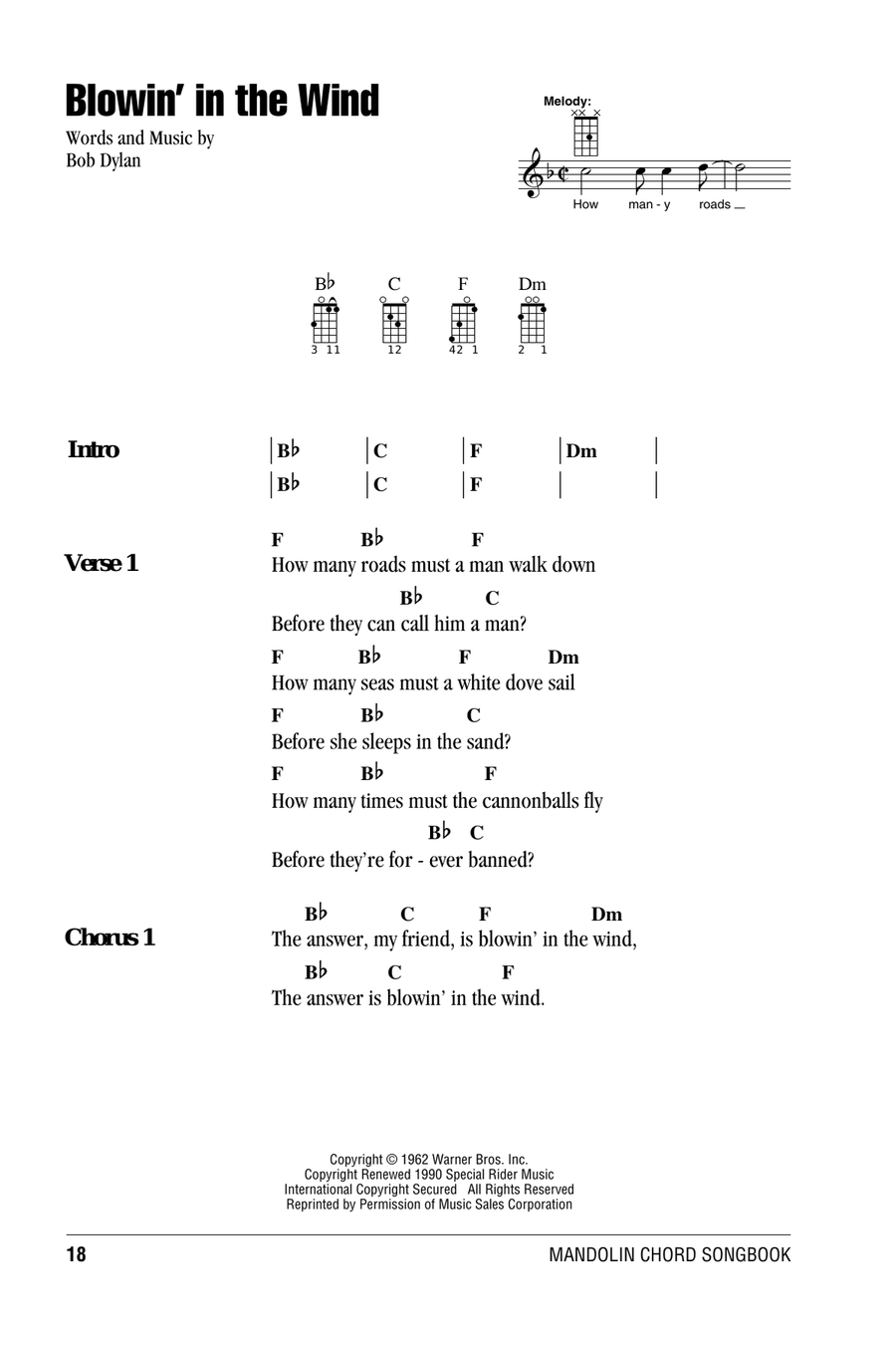 Blowin' In The Wind Blowin' In The Wind Mandolin scores gallery preview page 1