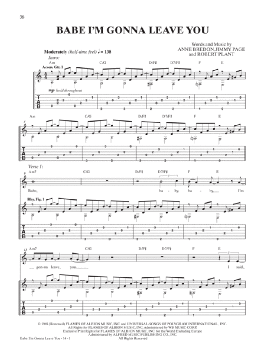 Babe I'm Gonna Leave You Guitar Tablature scores gallery preview page 1