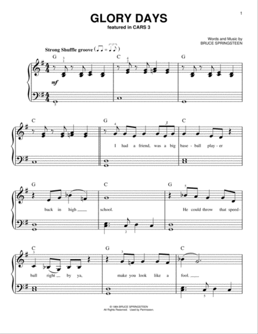 Glory Days Glory Days Easy Piano scores gallery preview page 1