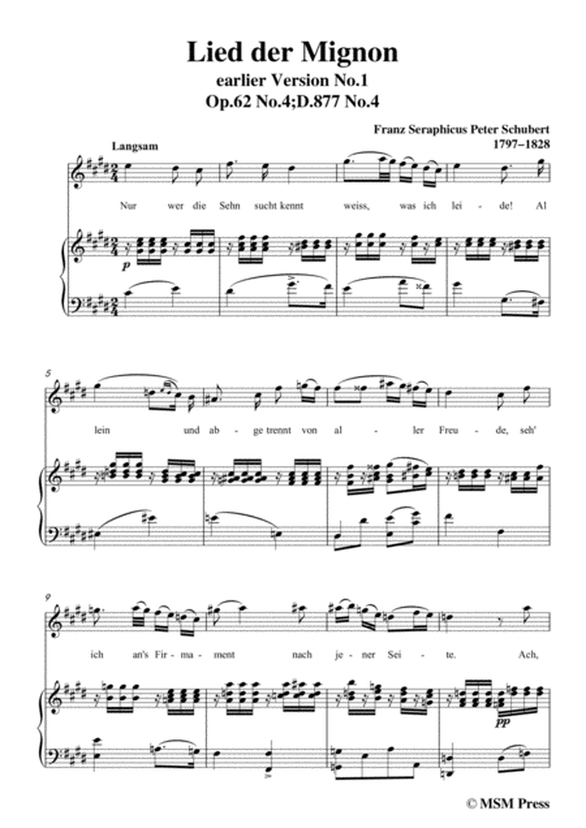 Schubert-Lied der Mignon (earlier Version 1),from 4 Gesänge aus 'Wilhelm Meister',in c sharp minor image number null