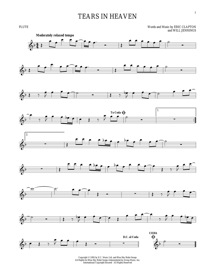 Tears In Heaven Flute Solo scores gallery preview page 1