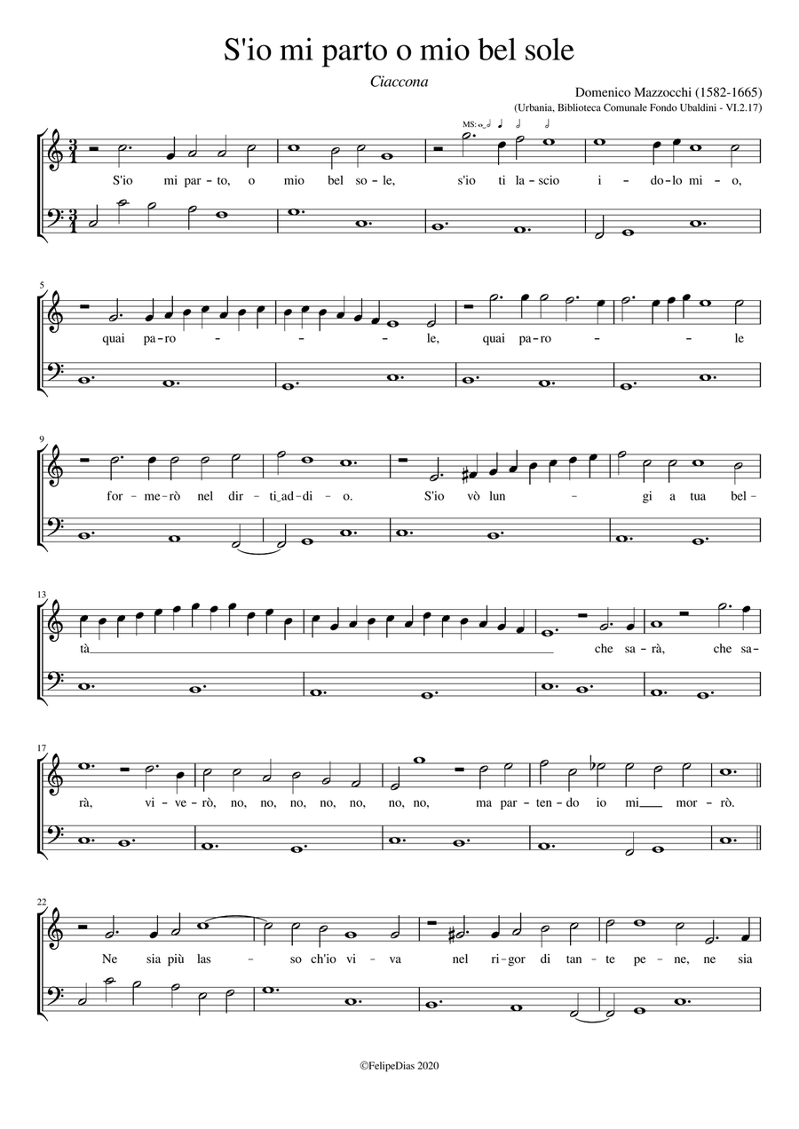 S'io mi parto o mio bel sole Voice Solo scores gallery preview page 1