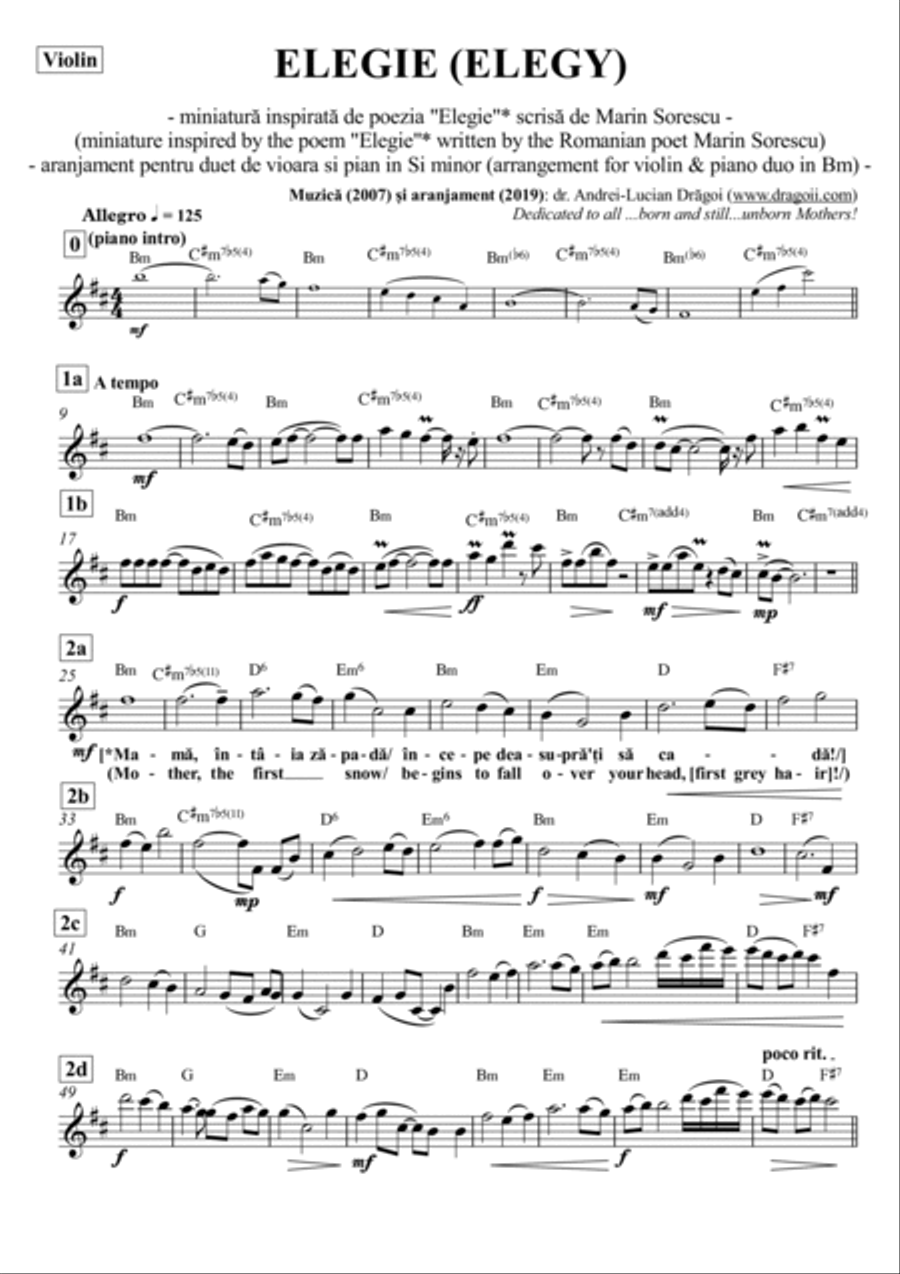 ELEGIE (ELEGY) (miniatura) (miniature) - aranjament pentru duet vioara-pian in Si minor (arrangement String Duet scores gallery preview page 4