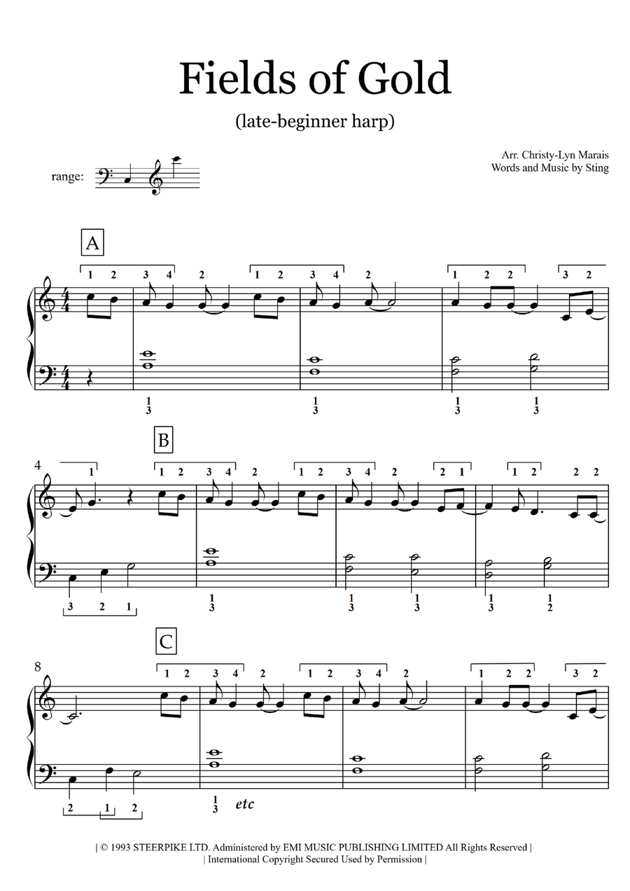 Fields Of Gold Harp scores gallery preview page 2
