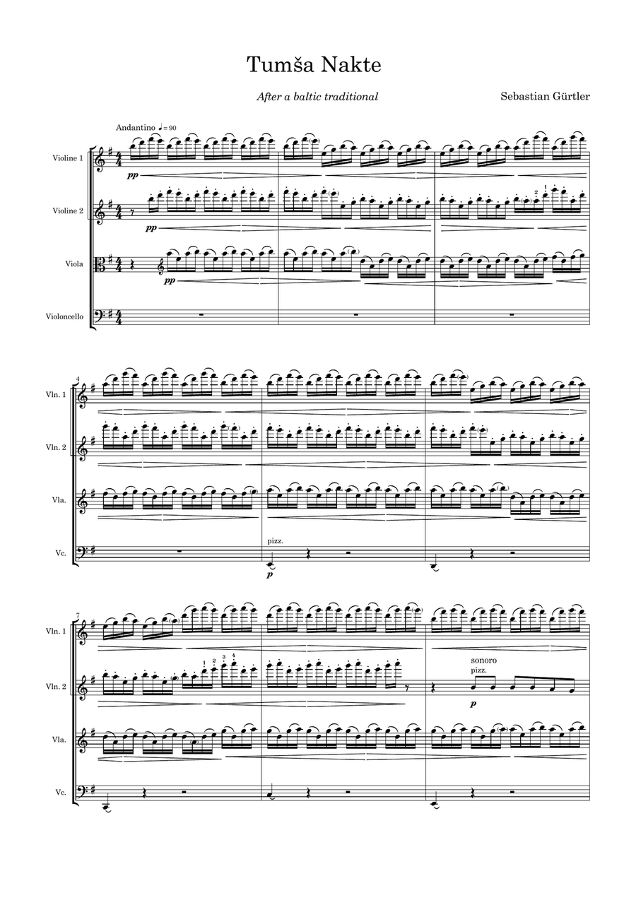 Tumša Nakte Tumša Nakte String Quartet scores gallery preview page 1