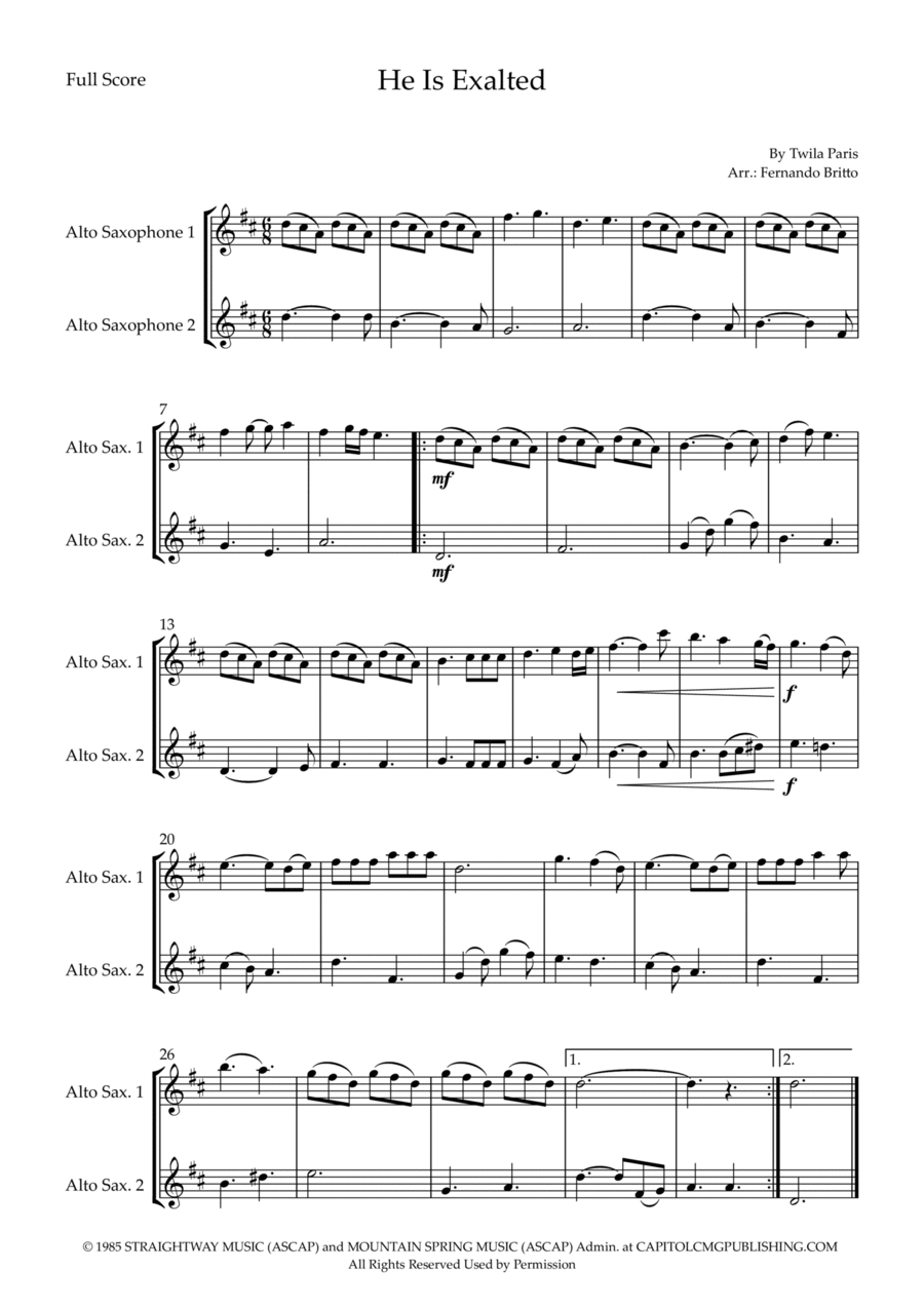 He Is Exalted Woodwind Duet scores gallery preview page 1