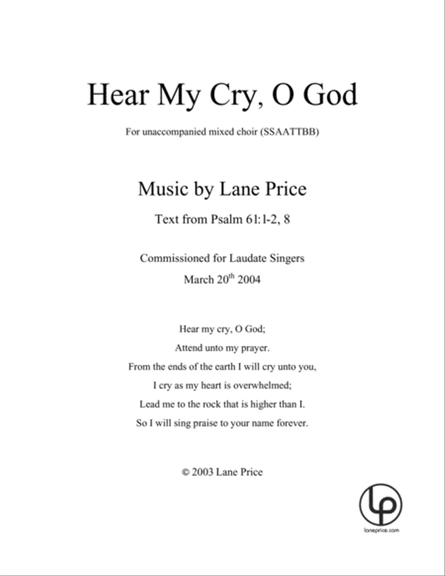 Hear My Cry, O God Hear My Cry, O God Divisi scores gallery preview page 1