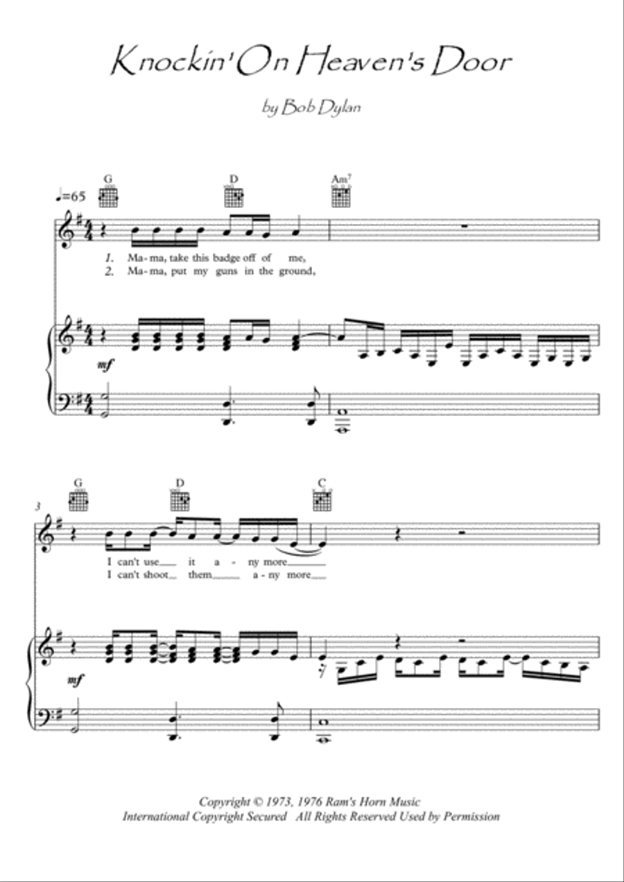 Knockin' On Heaven's Door Voice scores gallery preview page 1