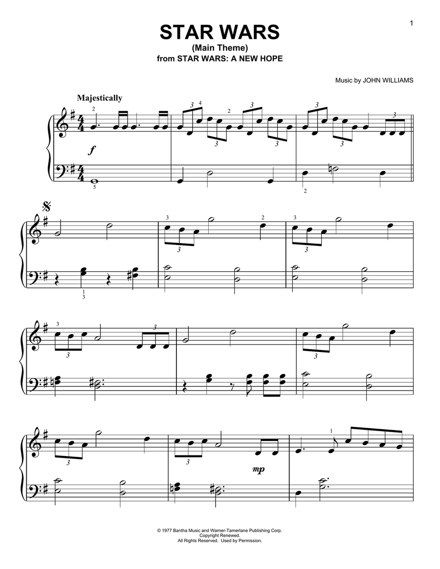 Star Wars (Main Theme) Easy Piano scores gallery preview page 1