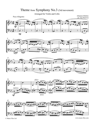 Brahms' 3rd Symphony, Theme from 3rd movement - arranged for Violin & Cello