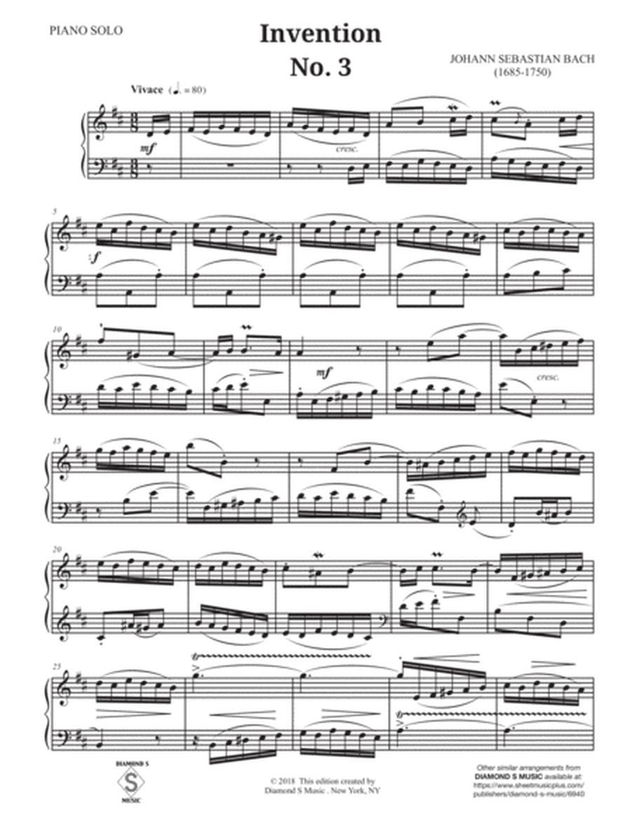 2-Part Invention No. 3 in D major by J.S. BACH, BWV 774 for Solo Piano image number null