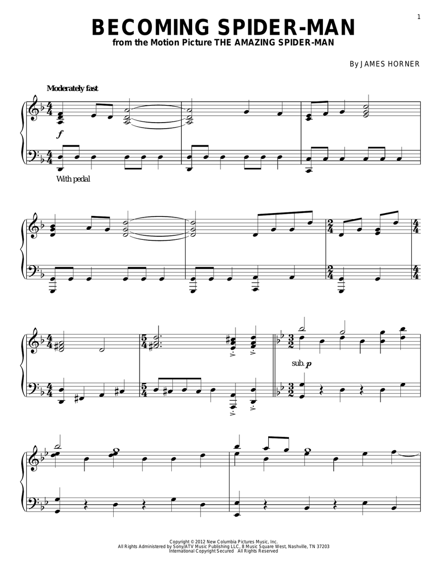 Becoming Spider-Man (from The Amazing Spider-Man) Piano Solo scores gallery preview page 1