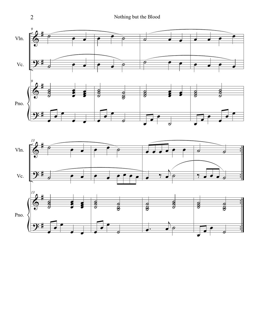 Nothing but the Blood (violin and cello duet) with optional piano accompaniment Nothing but the Blood (violin and cello duet) with optional piano accompaniment Piano Trio scores gallery preview page 2
