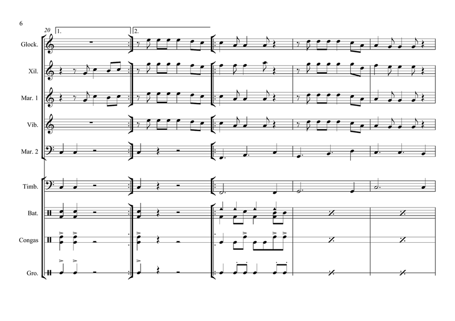 Feliz Navidad Percussion Ensemble scores gallery preview page 6