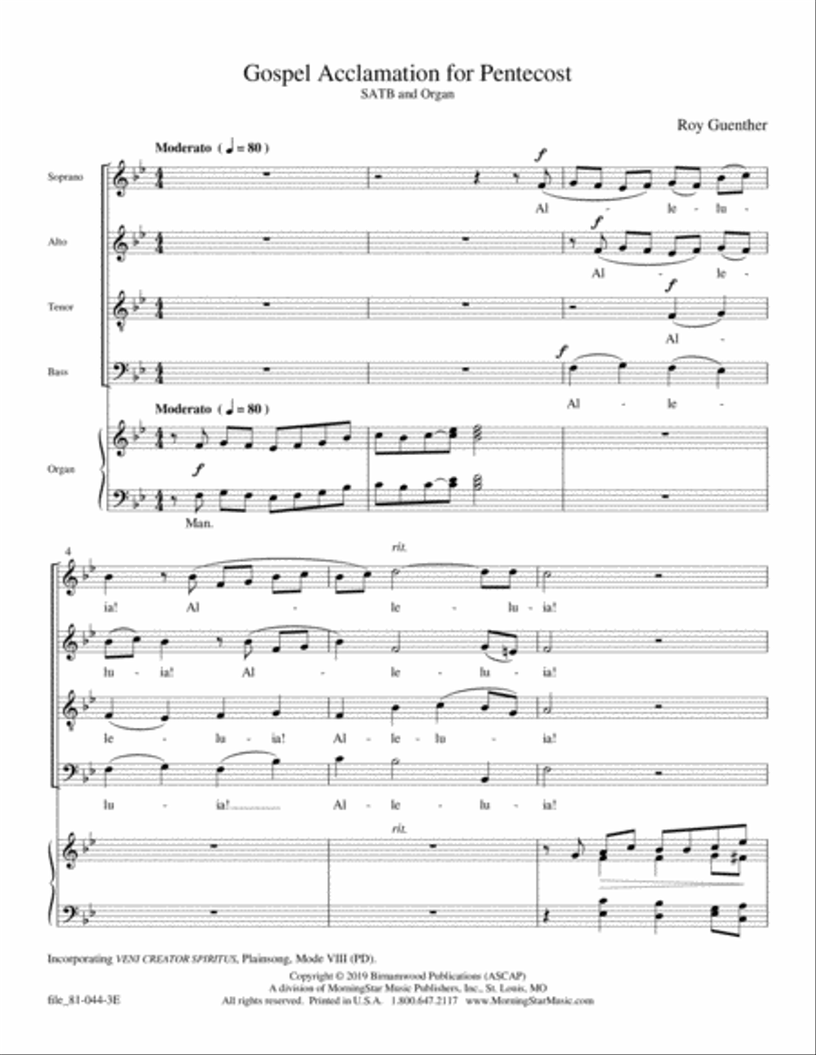 Gospel Acclamation for Pentecost 4-Part scores gallery preview page 1