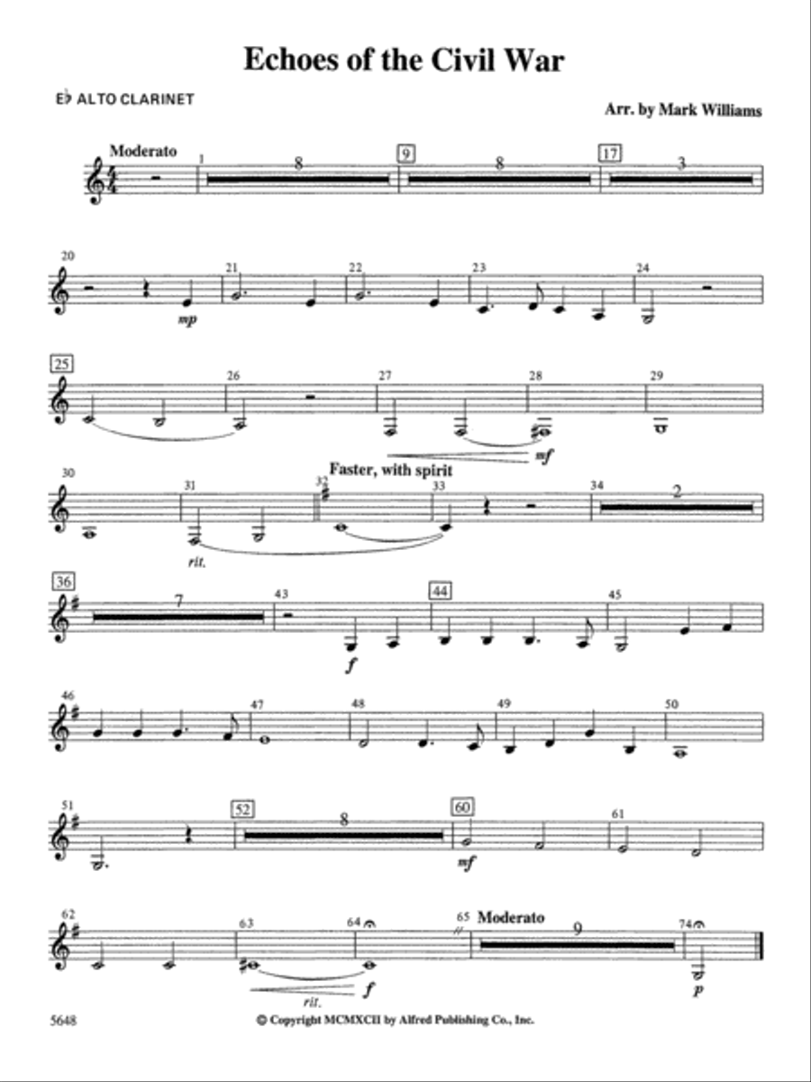 Echoes of the Civil War: E-flat Alto Clarinet Concert Band scores gallery preview page 1