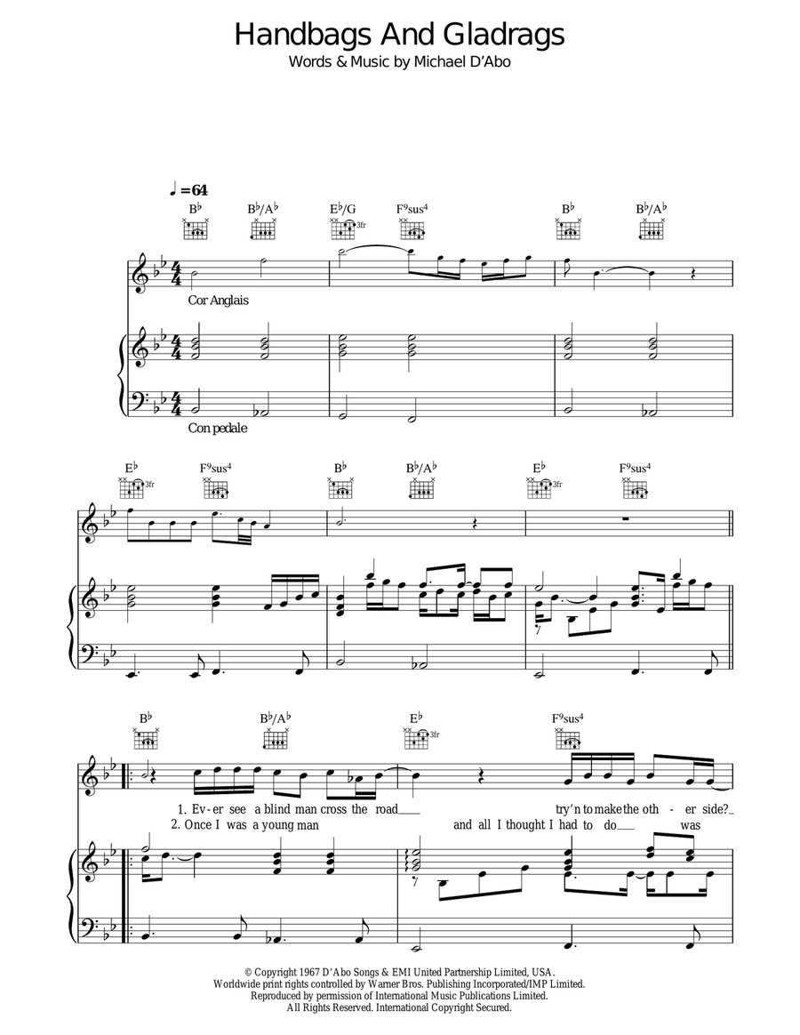 Handbags And Gladrags (theme from The Office) Piano, Vocal, Guitar scores gallery preview page 1
