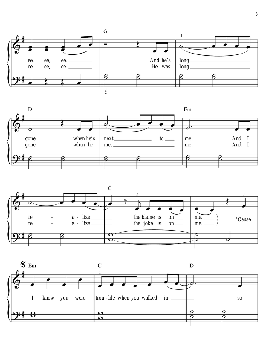 I Knew You Were Trouble Easy Piano scores gallery preview page 3