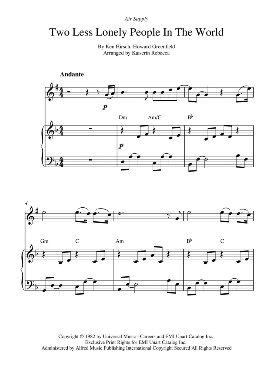 Two Less Lonely People In The World Trumpet Solo scores gallery preview page 1