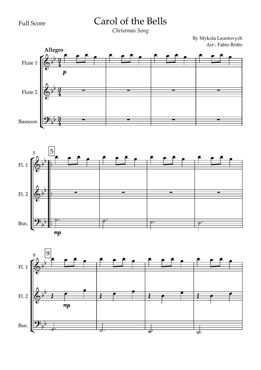 Carol of the Bells (Christmas Song) for Woodwind Trio Woodwind Trio scores gallery preview page 1