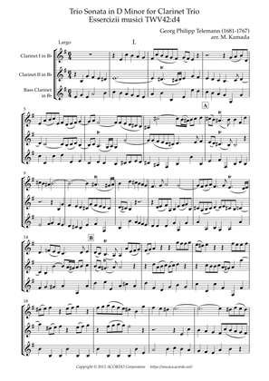 Trio Sonata in D Minor for Clarinet Trio Essercizii musici TWV42:d4