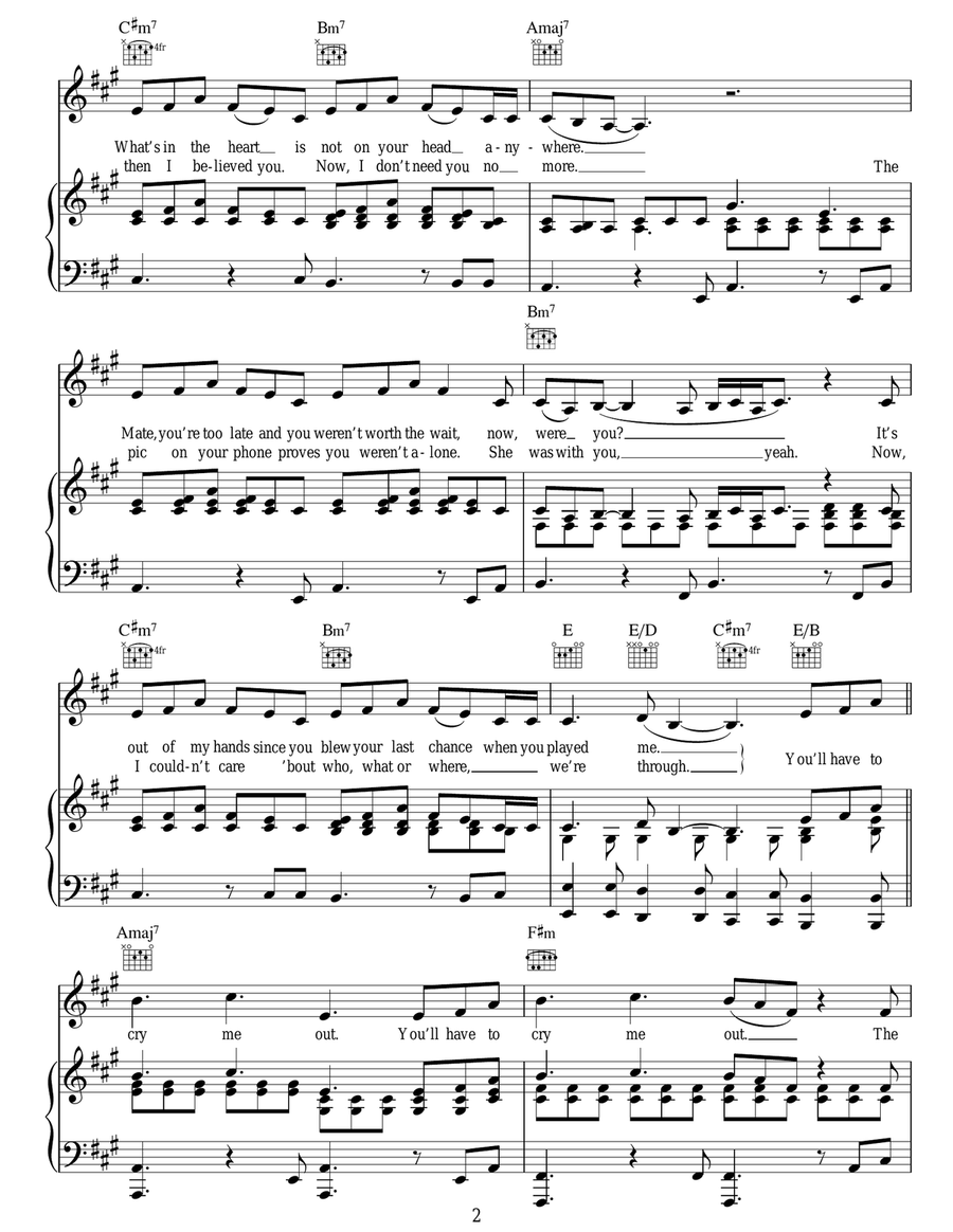 Cry Me Out Piano, Vocal, Guitar scores gallery preview page 2