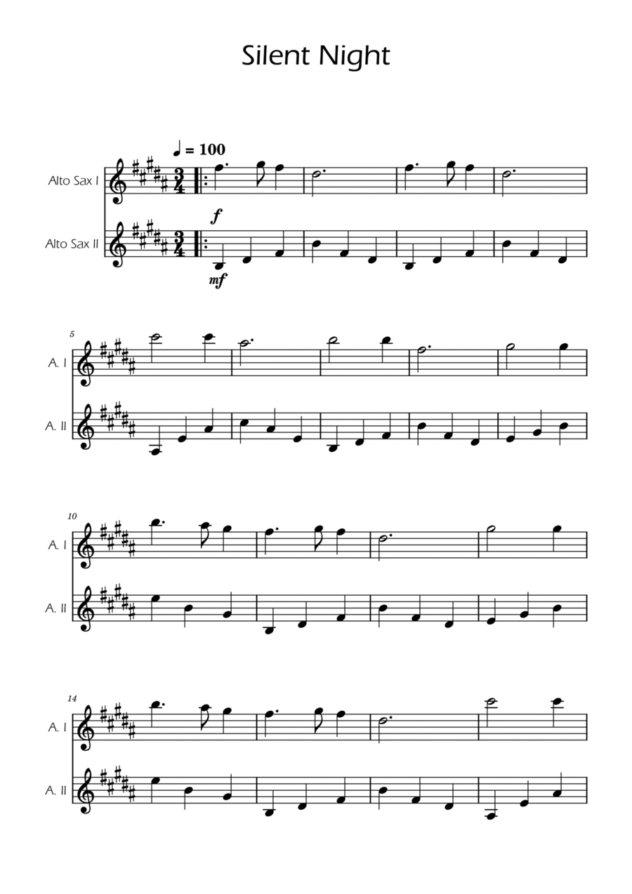 Silent Night - Alto Sax Duet Woodwind Duet scores gallery preview page 1