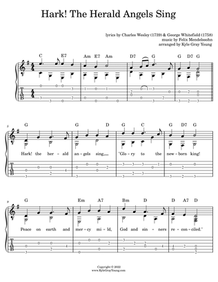 Hark! The Herald Angels Sing (easy fingerstyle guitar tablature)