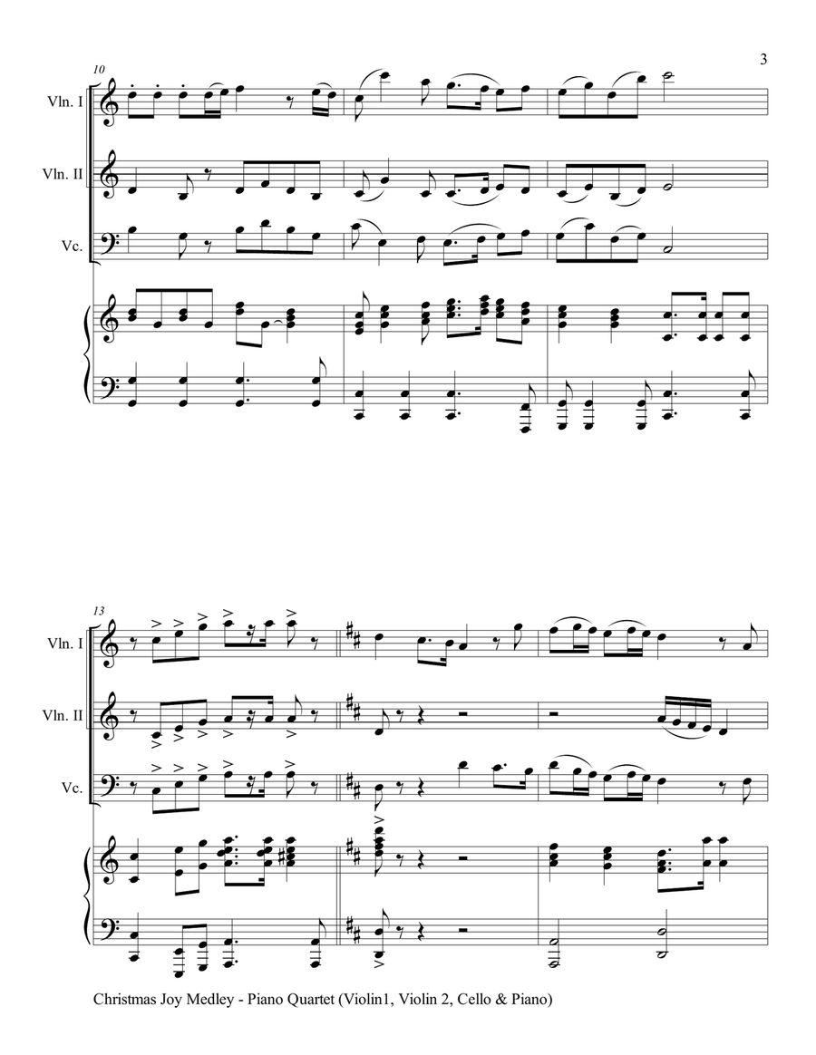 CHRISTMAS JOY MEDLEY (Piano Quartet - Violin 1, Violin 2, Cello and Piano with Score & Parts) Piano Quartet scores gallery preview page 4