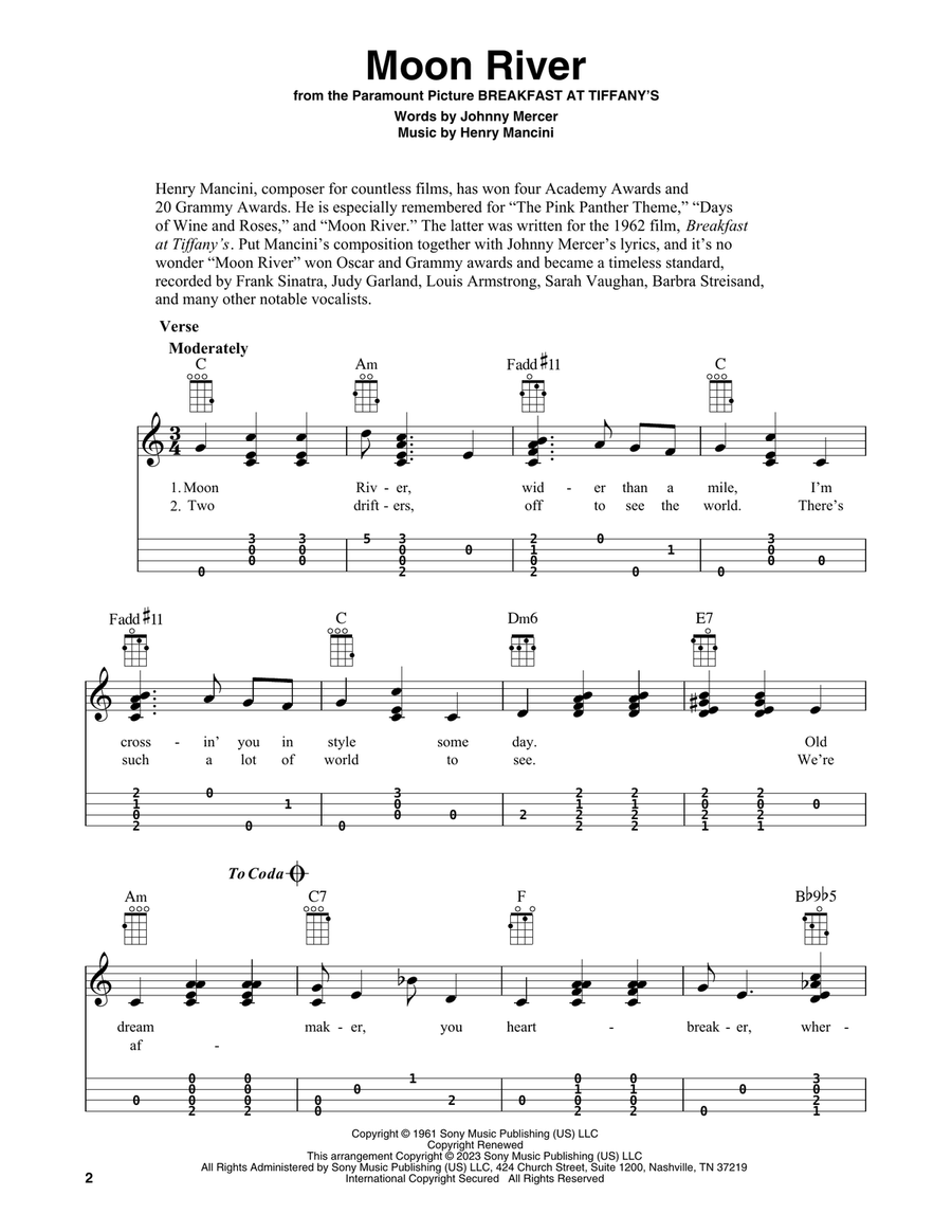 Moon River (from Breakfast At Tiffany's) Ukulele scores gallery preview page 2