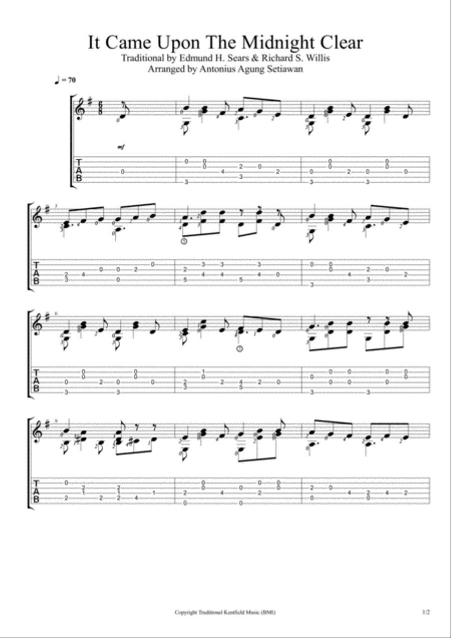 It Came Upon A Midnight Clear Guitar Tablature scores gallery preview page 1