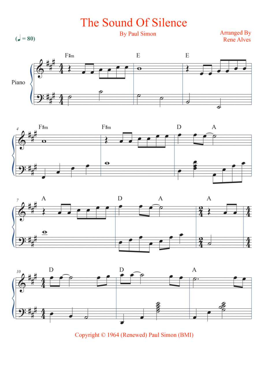 The Sound Of Silence Piano Solo scores gallery preview page 1
