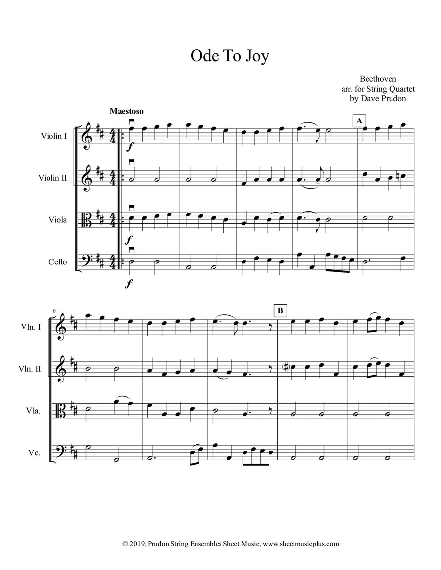 Ode To Joy for String Quartet String Quartet scores gallery preview page 1