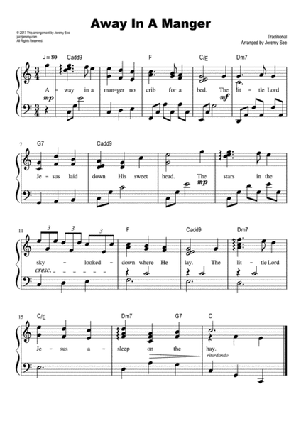 ♥ Away In A Manger ☆ Late beginner ♬ Jazzy Piano ♬ Jeremy See image number null
