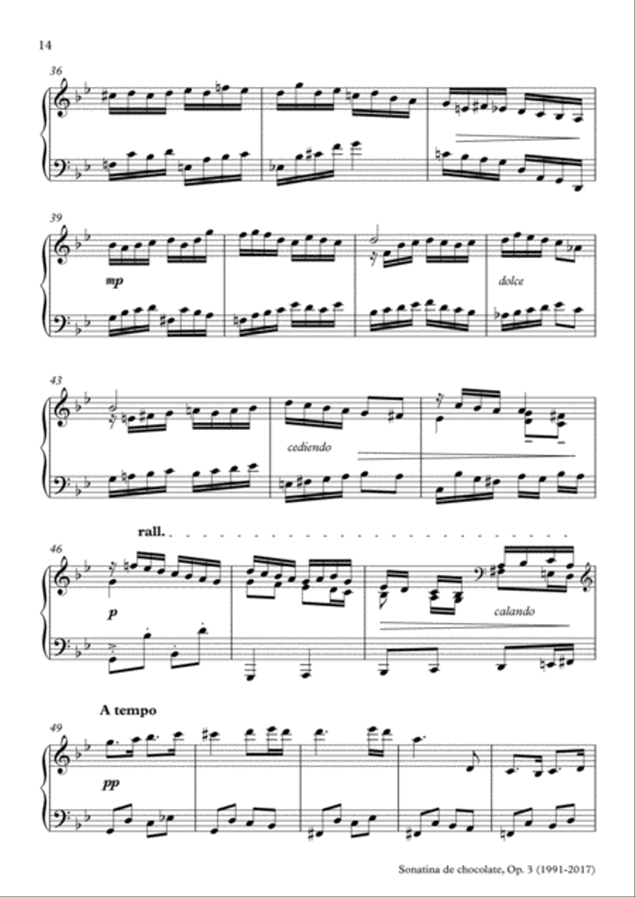 Sonatina de chocolate, Op.3 (para piano) (2017) - II. Andante Piano Solo scores gallery preview page 3
