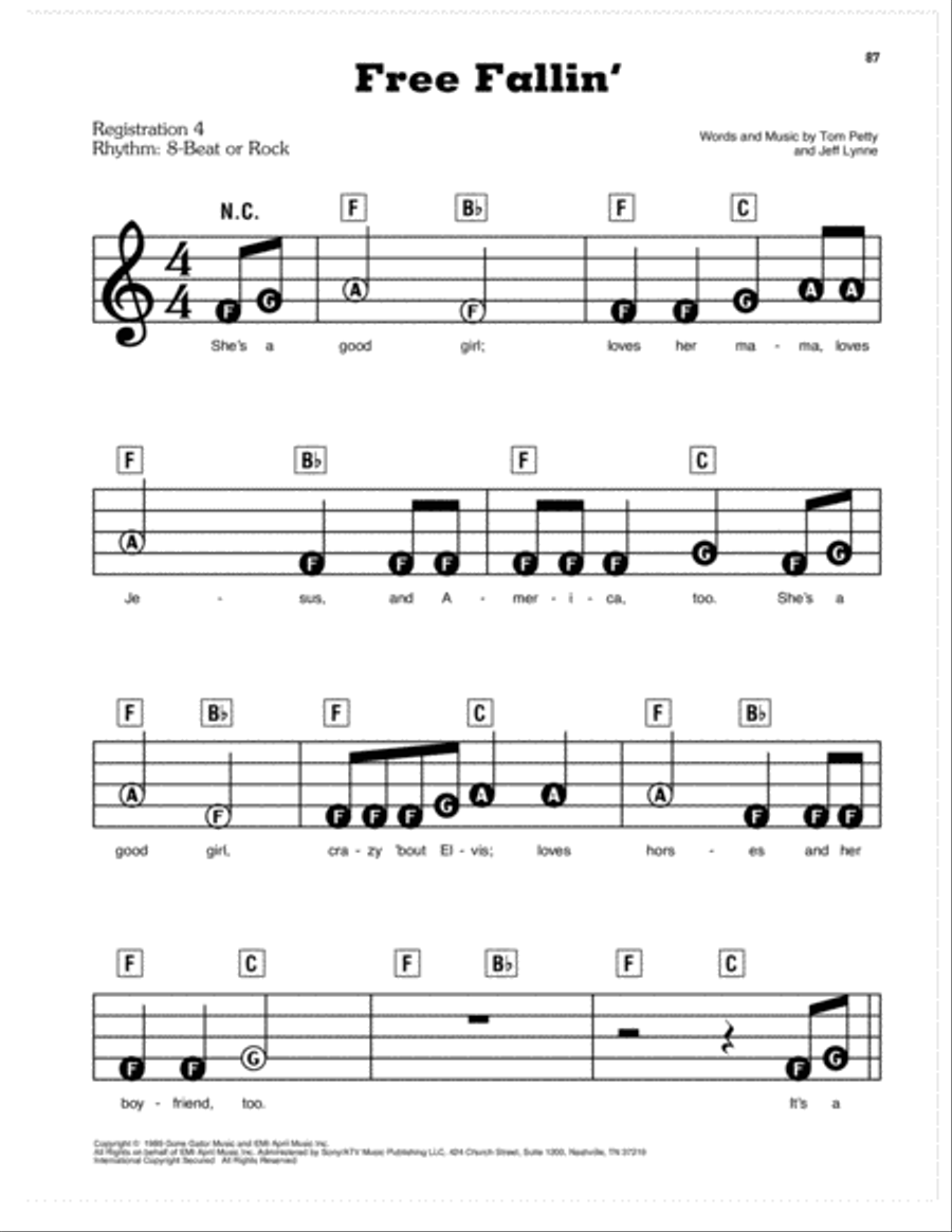 Free Fallin' Electronic Keyboard scores gallery preview page 1
