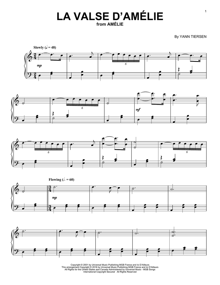 La Valse D'Amelie Piano Solo scores gallery preview page 1