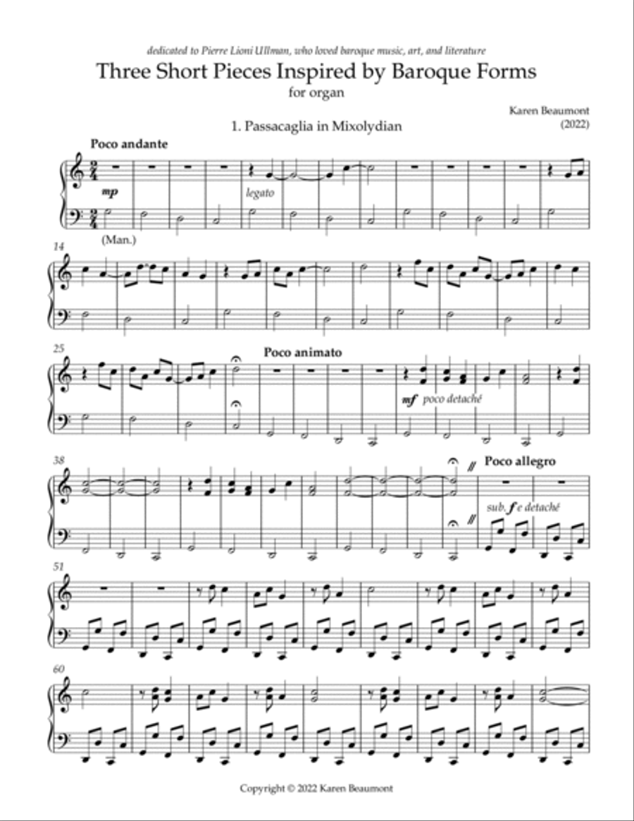 Three Pieces Inspired by Baroque Forms Organ Solo scores gallery preview page 2